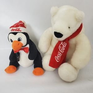 Coca-Cola retro stuffed animal set bear and penguin